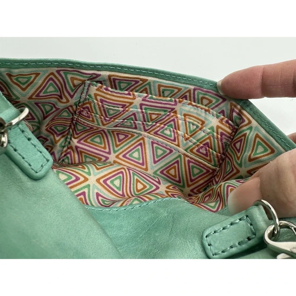 Hobo Bag The Original Daria Leather Crossbody‎ Embossed Aqua Silver Chain Strap